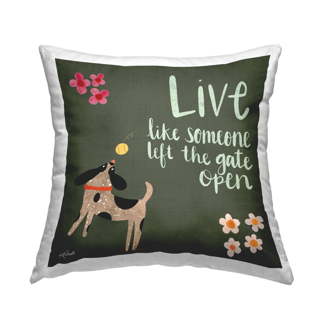 Stupell Industries Green Calligraphy Pet Lover Phrase Playing Dog Throw Pillow, 18" x 18"